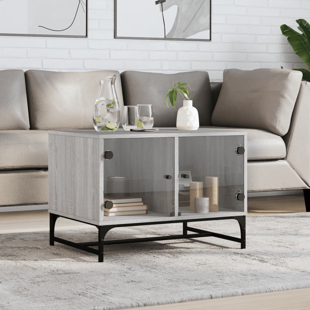 vidaXL Маса за кафе със стъклени врати сив сонома 685x50x50 см