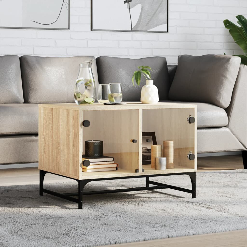 vidaXL Маса за кафе със стъклени врати сонома дъб 685x50x50 см