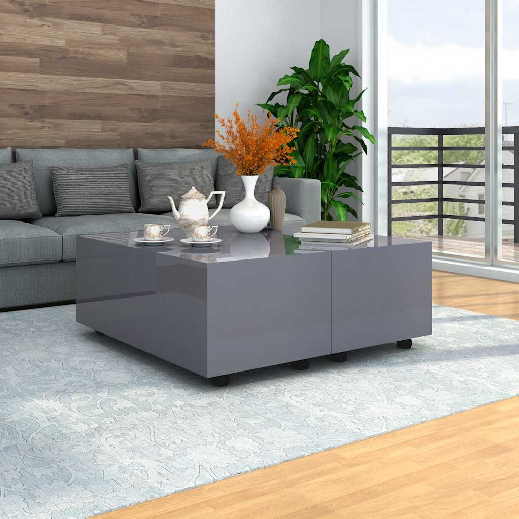vidaXL Маса за кафе сив гланц 60x60x35 см инженерно дърво