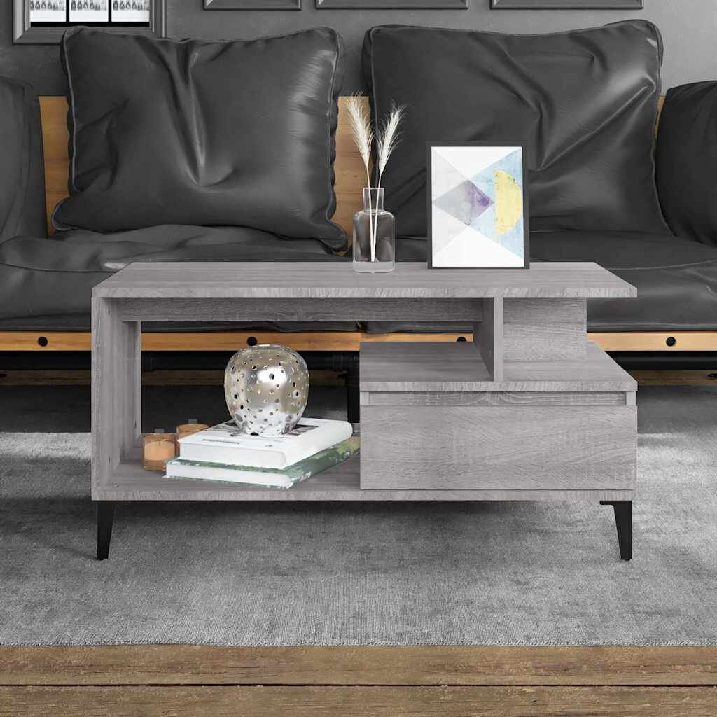 vidaXL Маса за кафе сив сонома 90x49x45 см инженерно дърво
