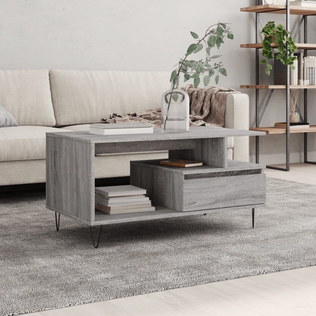 vidaXL Маса за кафе сив сонома 90x49x45 см инженерно дърво
