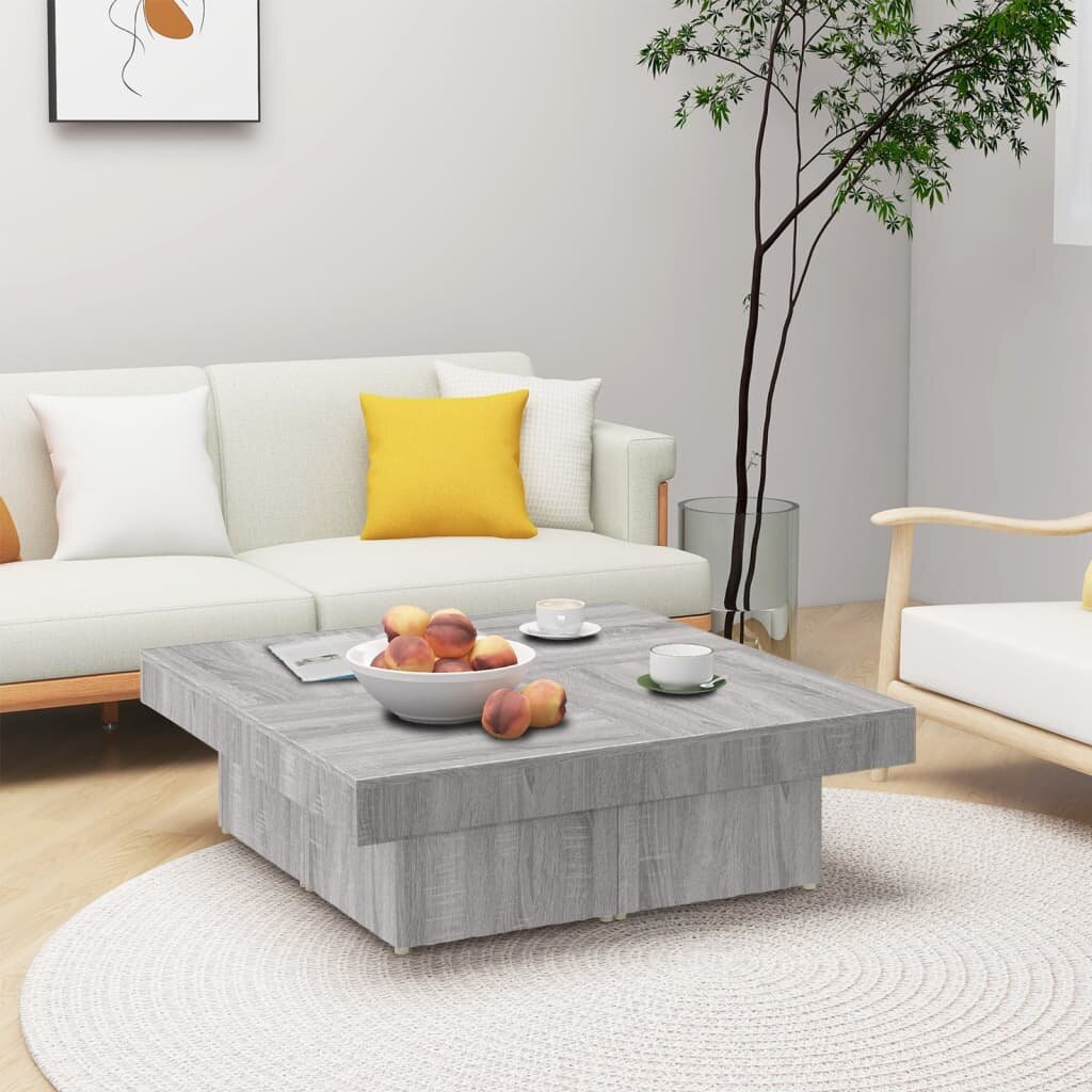 vidaXL Маса за кафе сив сонома 90x90x28 см инженерно дърво