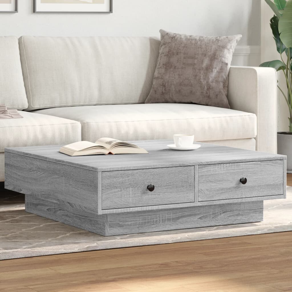 vidaXL Маса за кафе сив сонома 90x90x28 см инженерно дърво