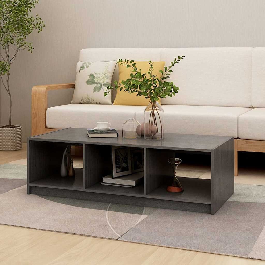 vidaXL Маса за кафе сива 110x50x34 см борово дърво масив