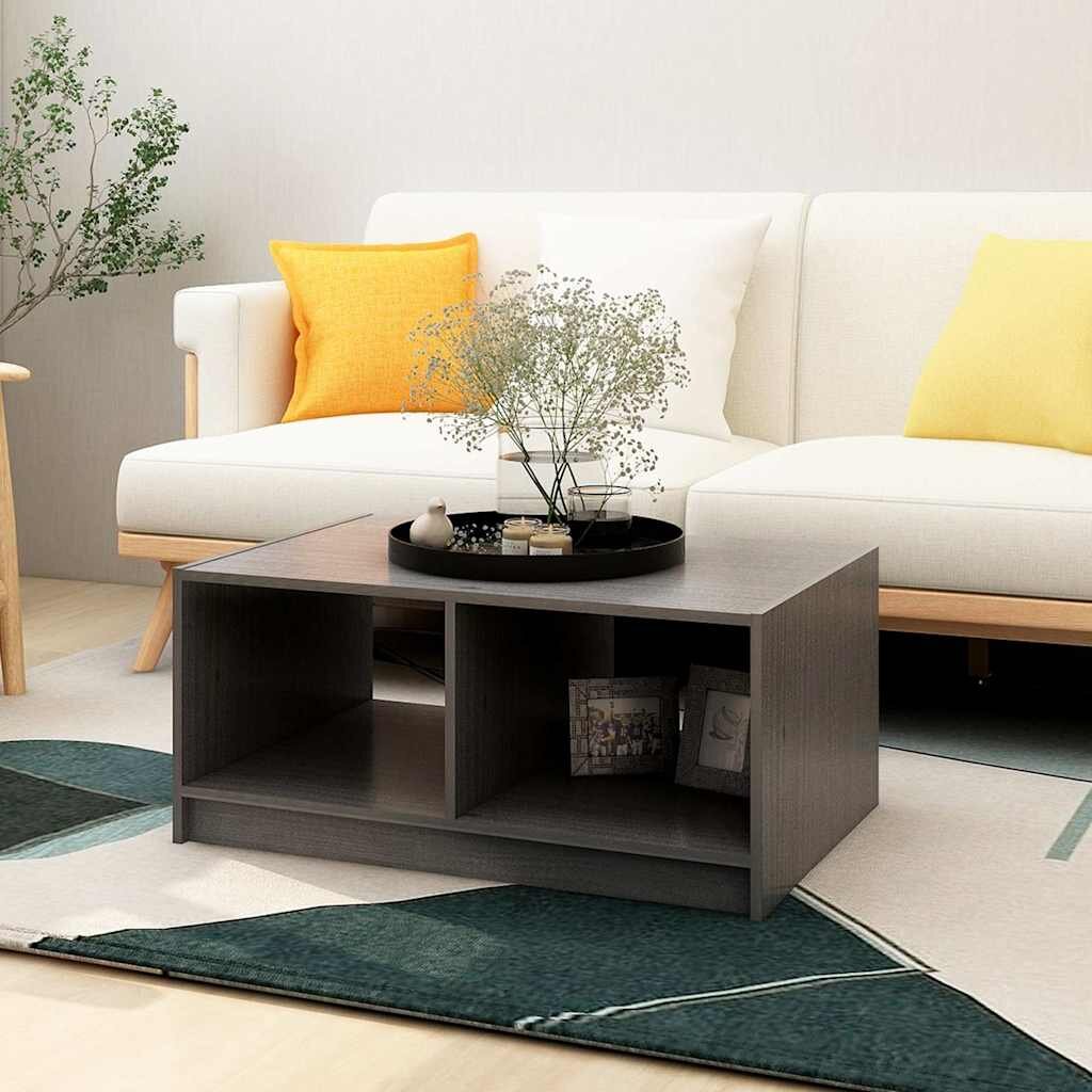 vidaXL Маса за кафе сива 75x50x335 см борово дърво масив