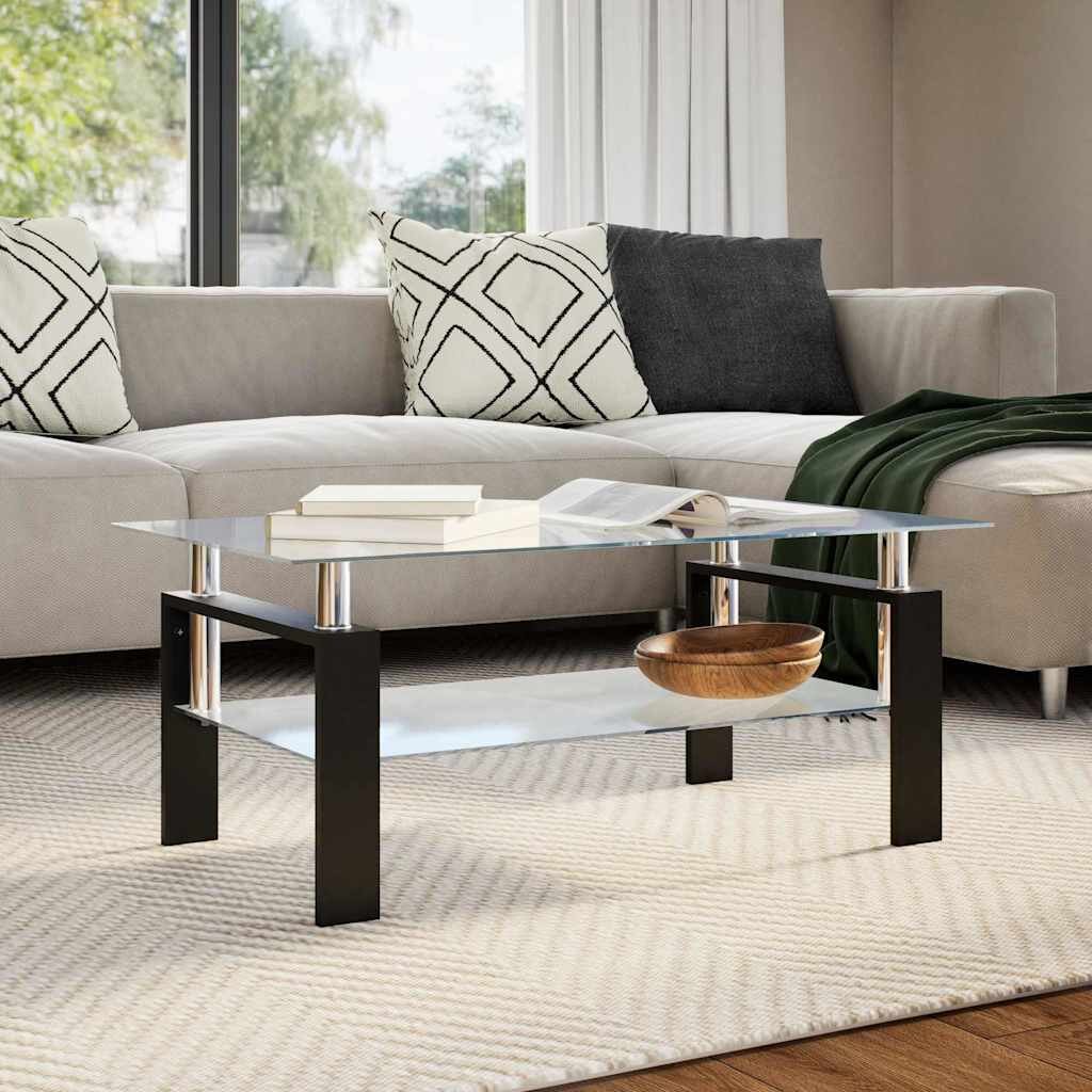 vidaXL Маса за кафе сиво и прозрачно 95x55x40 см закалено стъкло