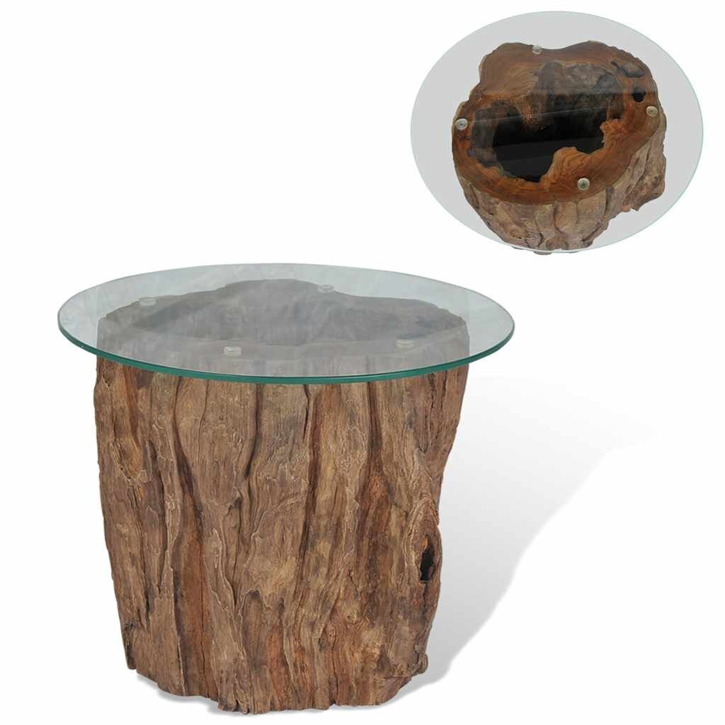 vidaXL Маса за кафе тиково дърво и стъкло 50x40 cм