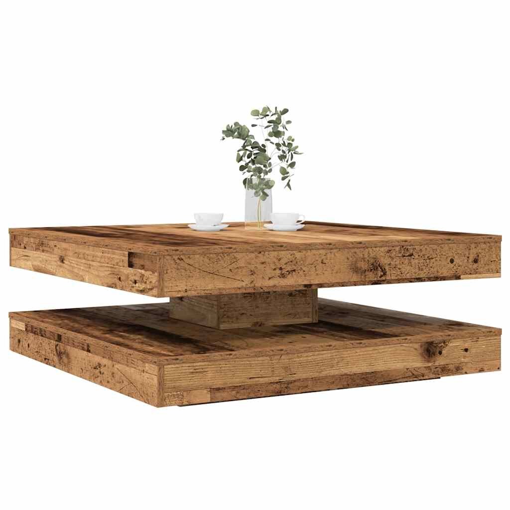 vidaXL Маса за кафе Въртяща се на 360 градуса старо дърво 90x90x345cm