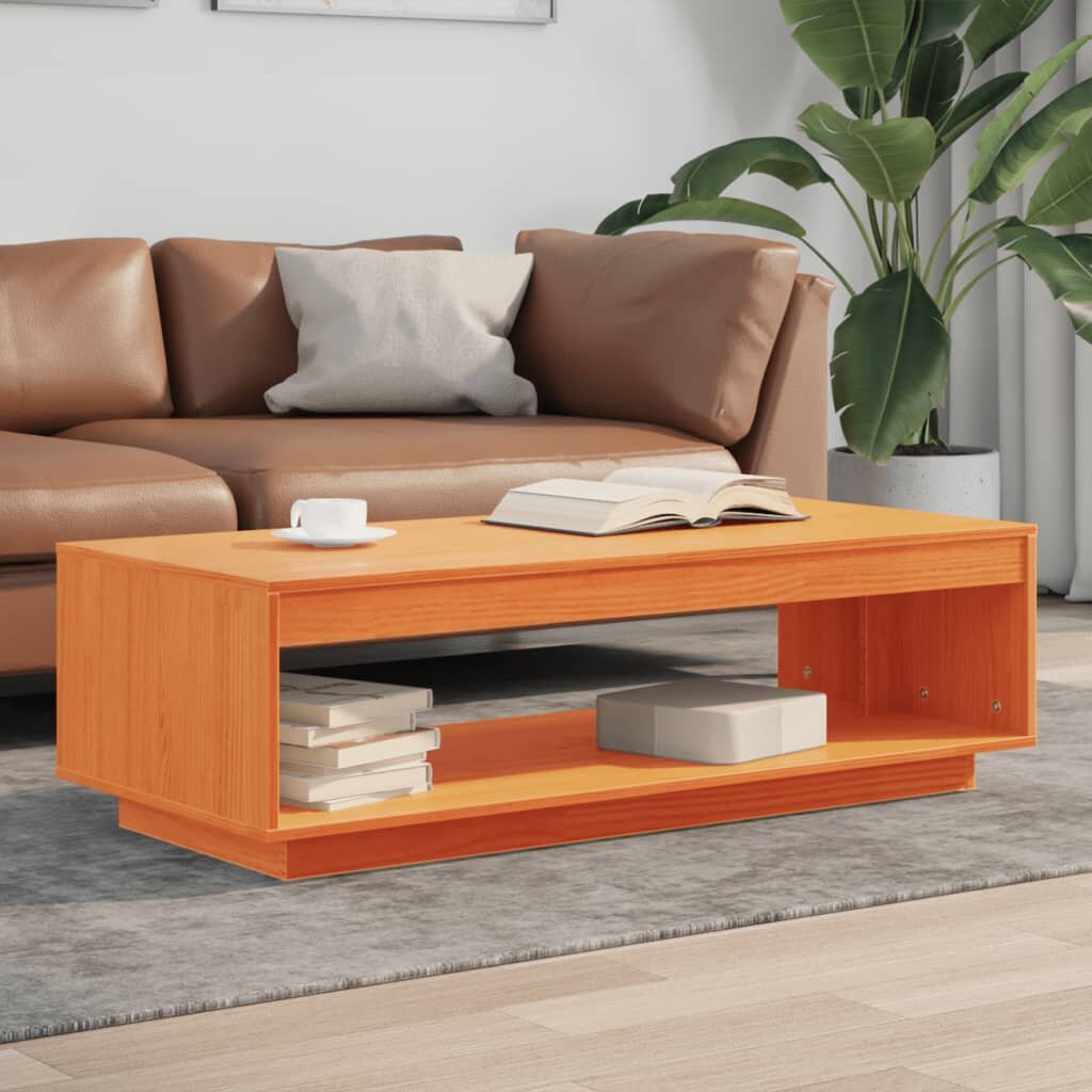 vidaXL Маса за кафе восъчнокафява 110x50x335 см борово дърво масив