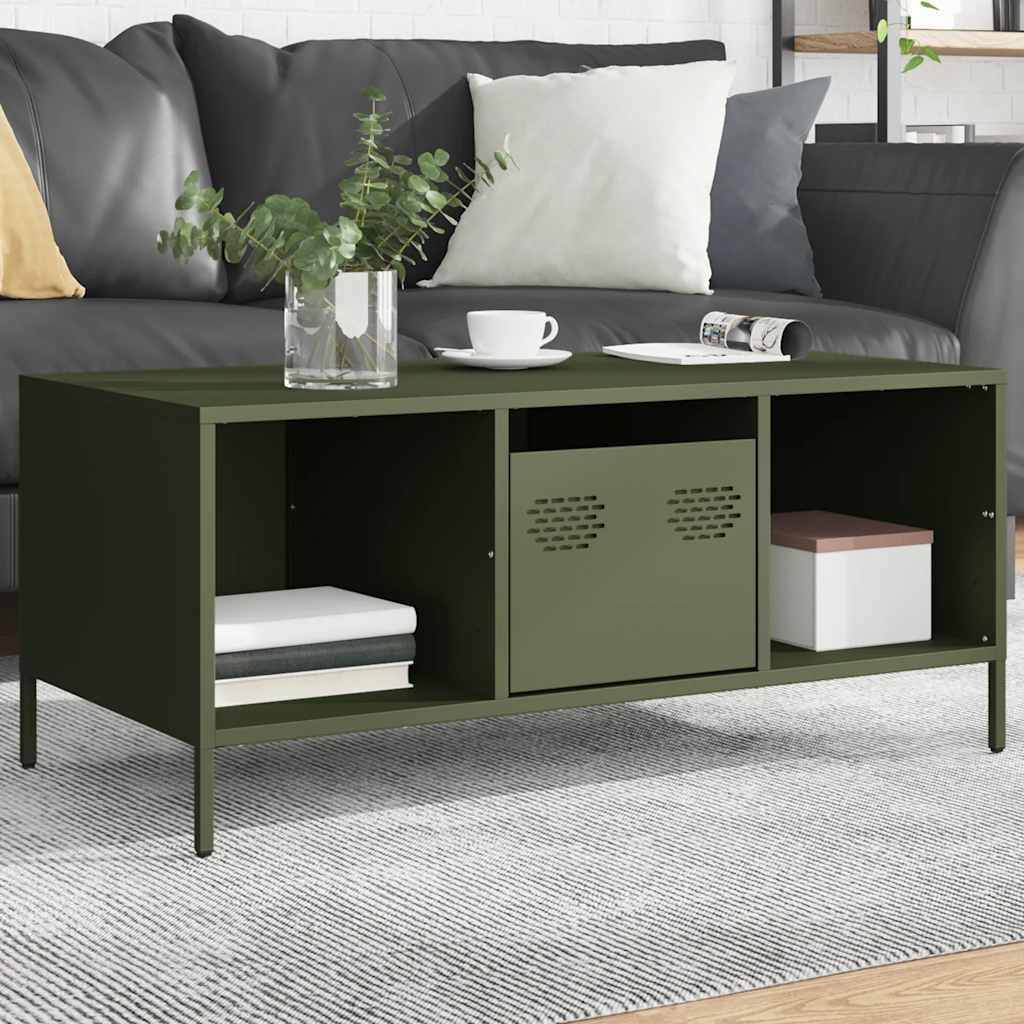 vidaXL Маса за кафе зелена 1015x50x435см студеновалцувана стомана