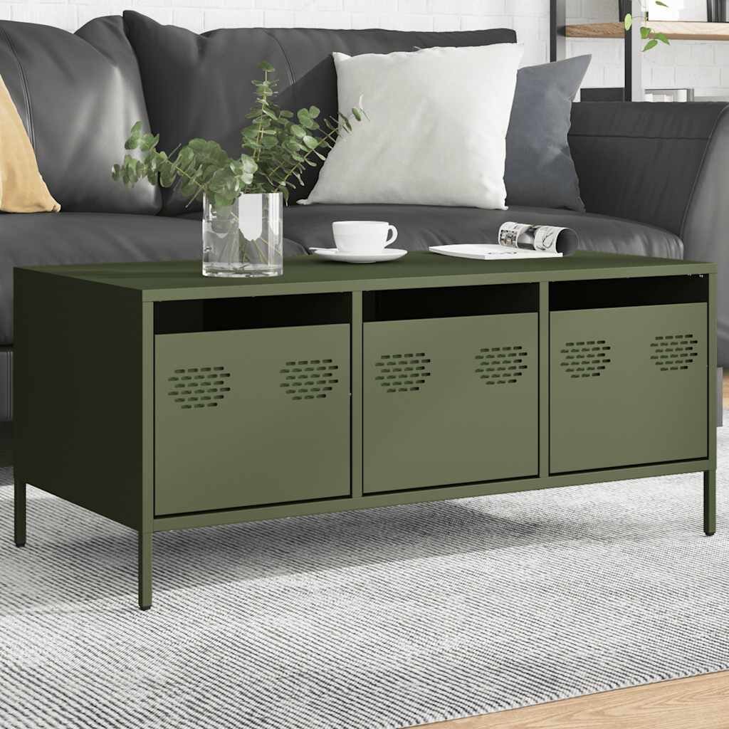 vidaXL Маса за кафе зелена 1015x50x435см студеновалцувана стомана
