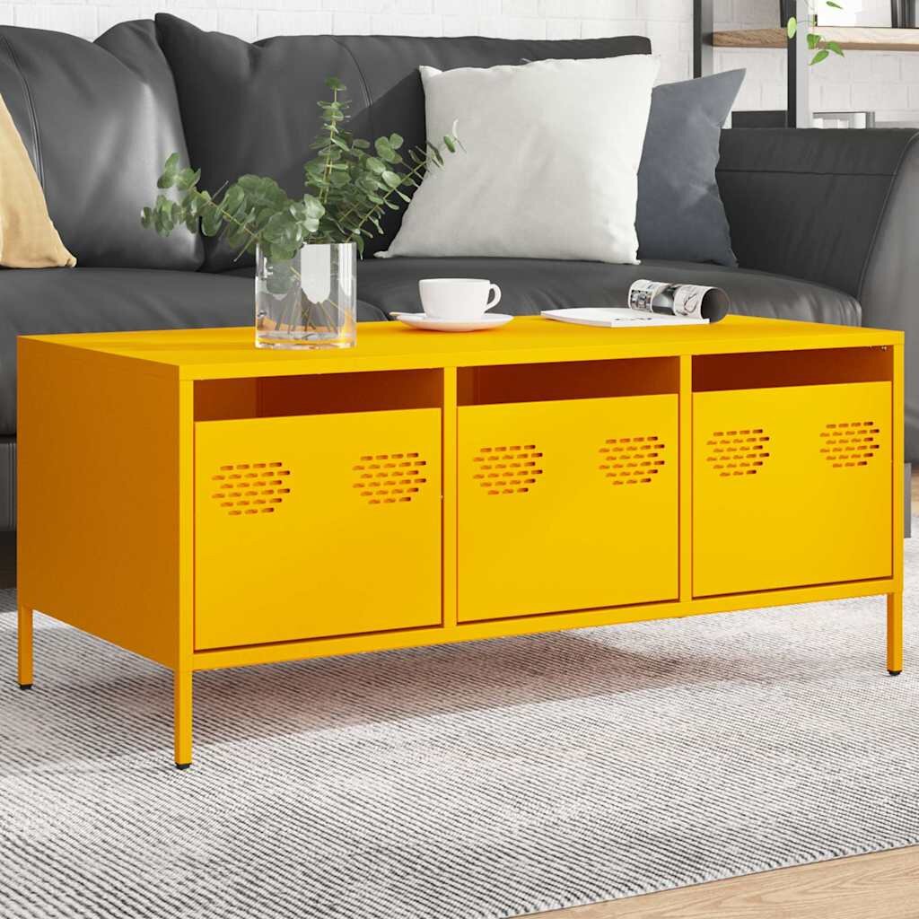 vidaXL Маса за кафе жълта 1015x50x435 см студеновалцувана стомана