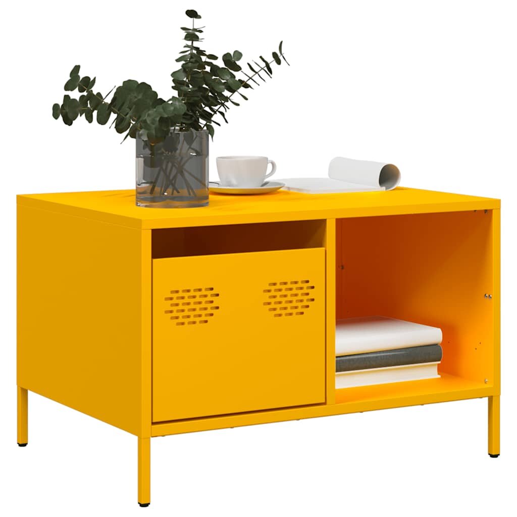 vidaXL Маса за кафе жълта 685x50x435 см студеновалцувана стомана