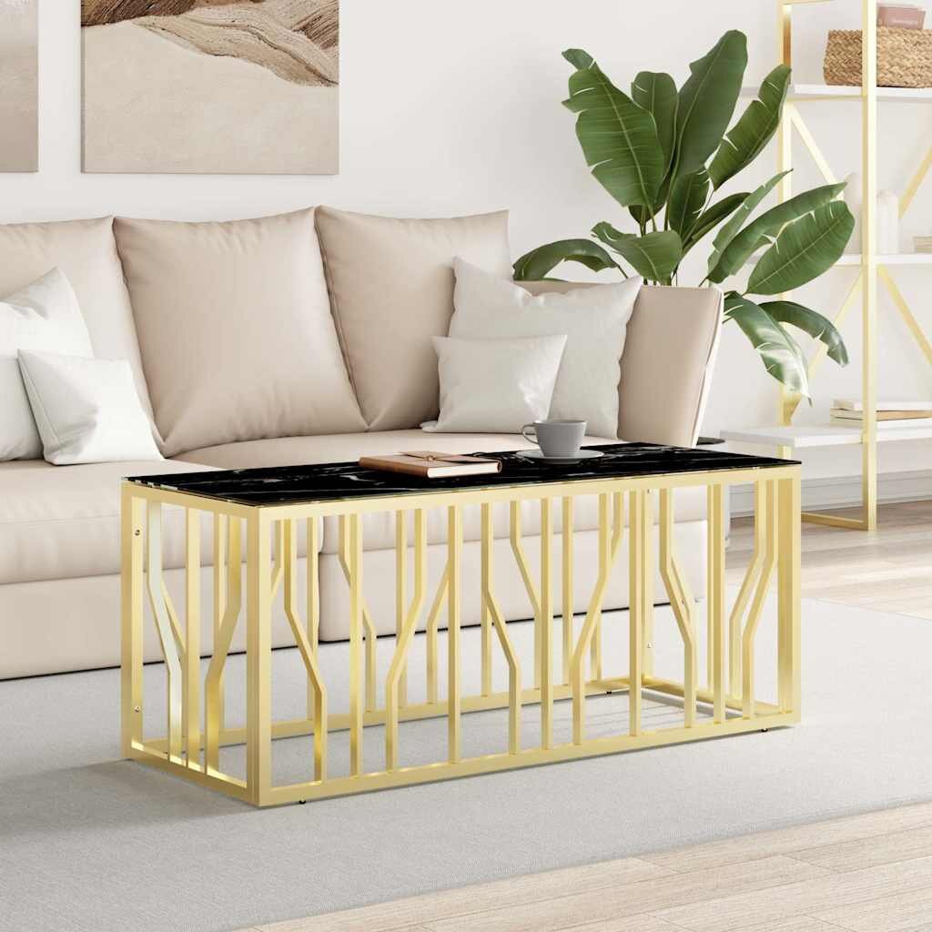 vidaXL Маса за кафе златиста 110x45x45 cм неръждаема стомана и стъкло