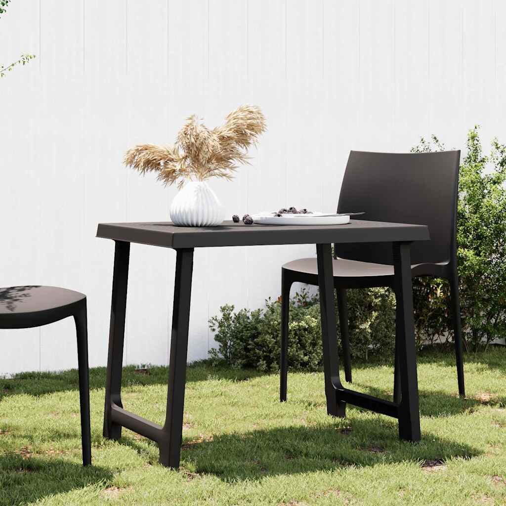 vidaXL Маса за къмпинг антрацит 79x56x64 см PP дървена визия