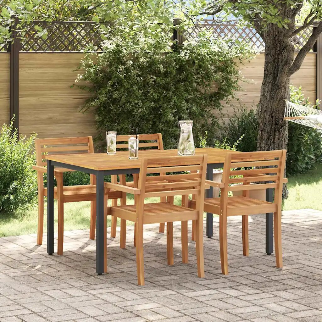 vidaXL Маса за открито Естествено и черно 150 x 90 x 75 cm