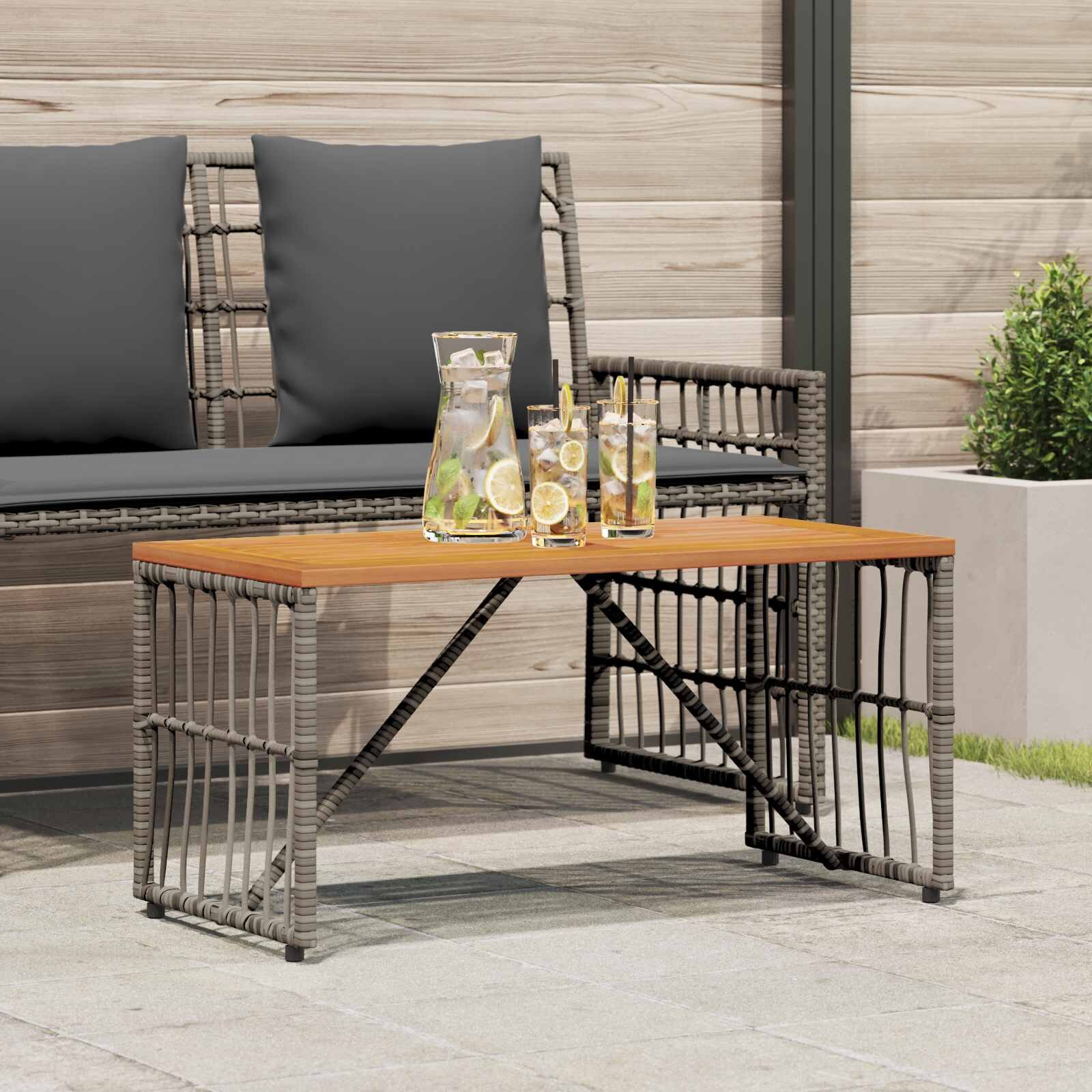 vidaXL Маса за открито Сив 80 x 40 x 40 cm Стомана и полиратан