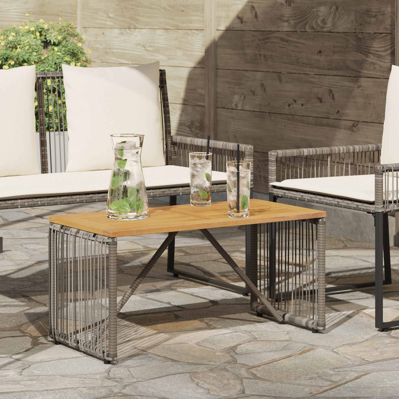 vidaXL Маса за открито Сив и кафяв 80 x 40 x 40 cm полиратан