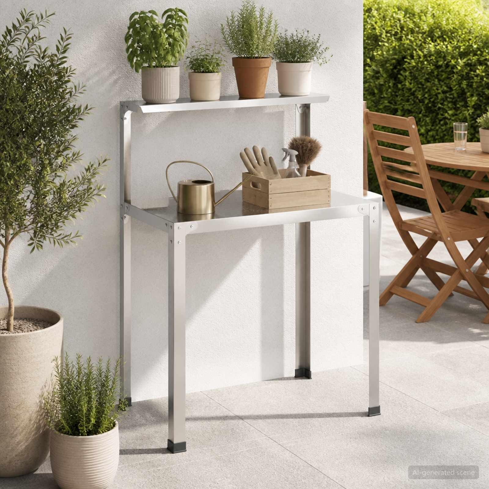 vidaXL Маса за засаждане 80 x 50 x 104 cm Неръждаема стомана Сребристо