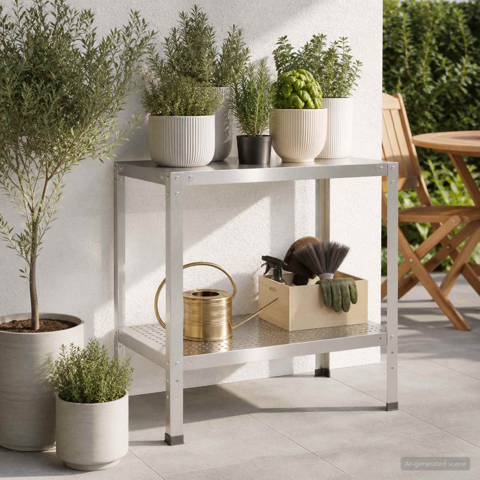 vidaXL Маса за засаждане 80 x 50 x 80 cm Неръждаема стомана Сребристо