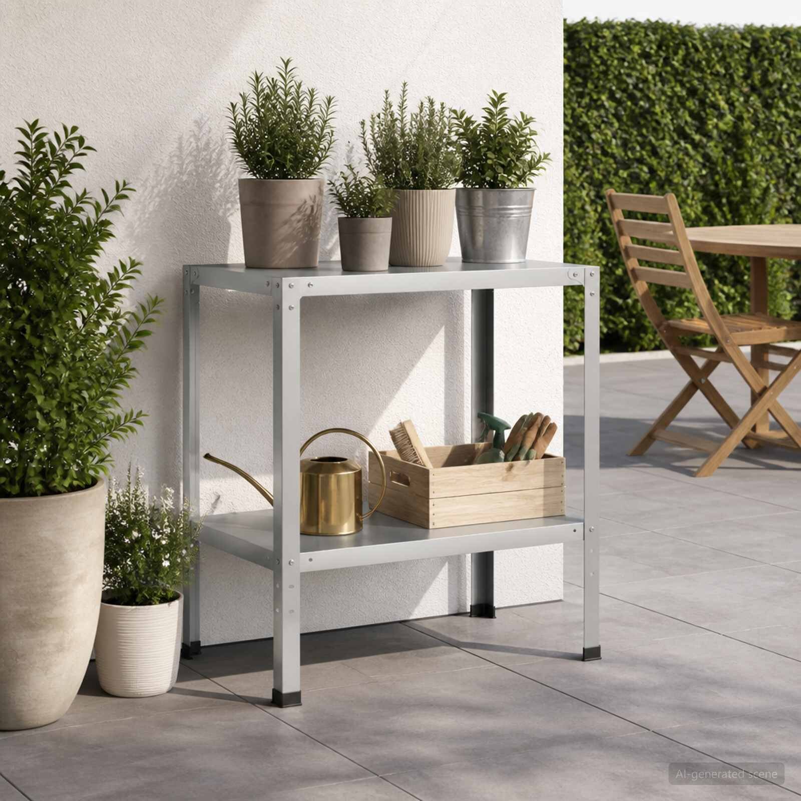 vidaXL Маса за засаждане 80 x 50 x 80 cm Поцинкована стомана Сребристо
