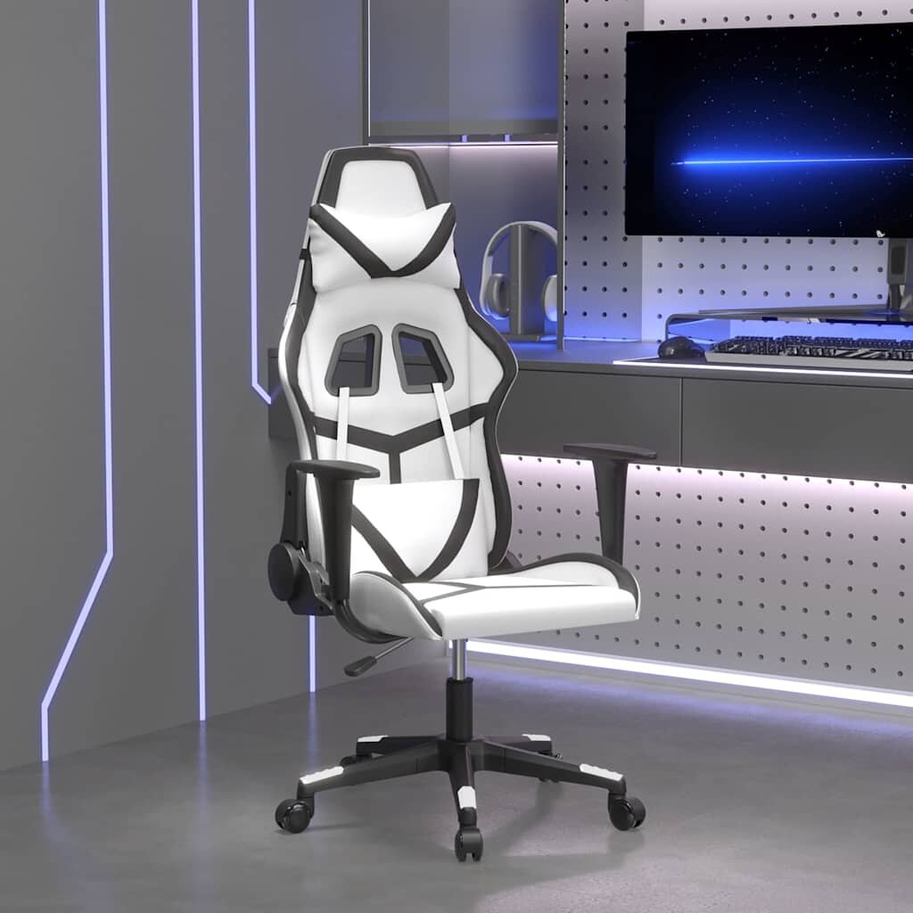 vidaXL Масажен гейминг стол бяло и черно изкуствена кожа