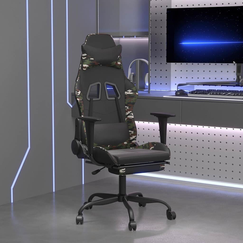 vidaXL Масажен гейминг стол с опора черно-камуфлаж изкуствена кожа