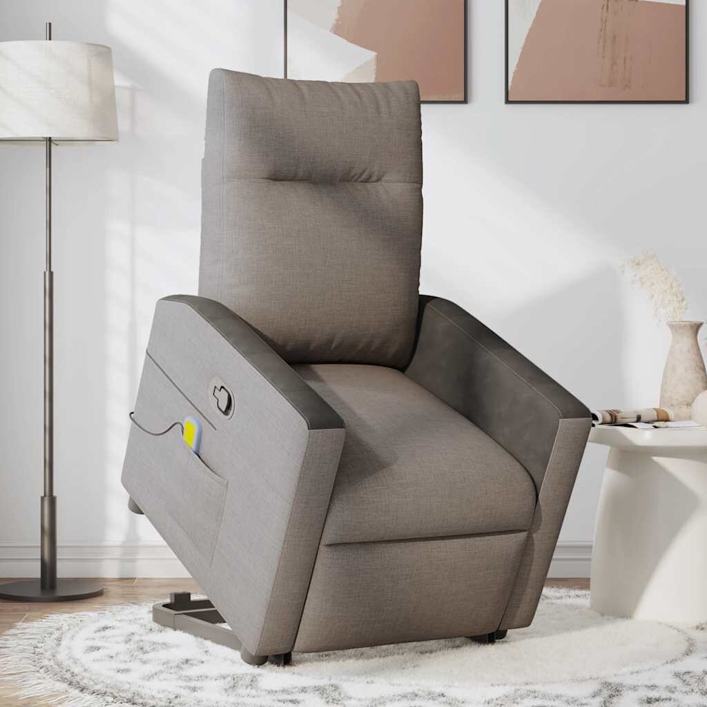 vidaXL Масажен изправящ стол реклайнер таупе текстил