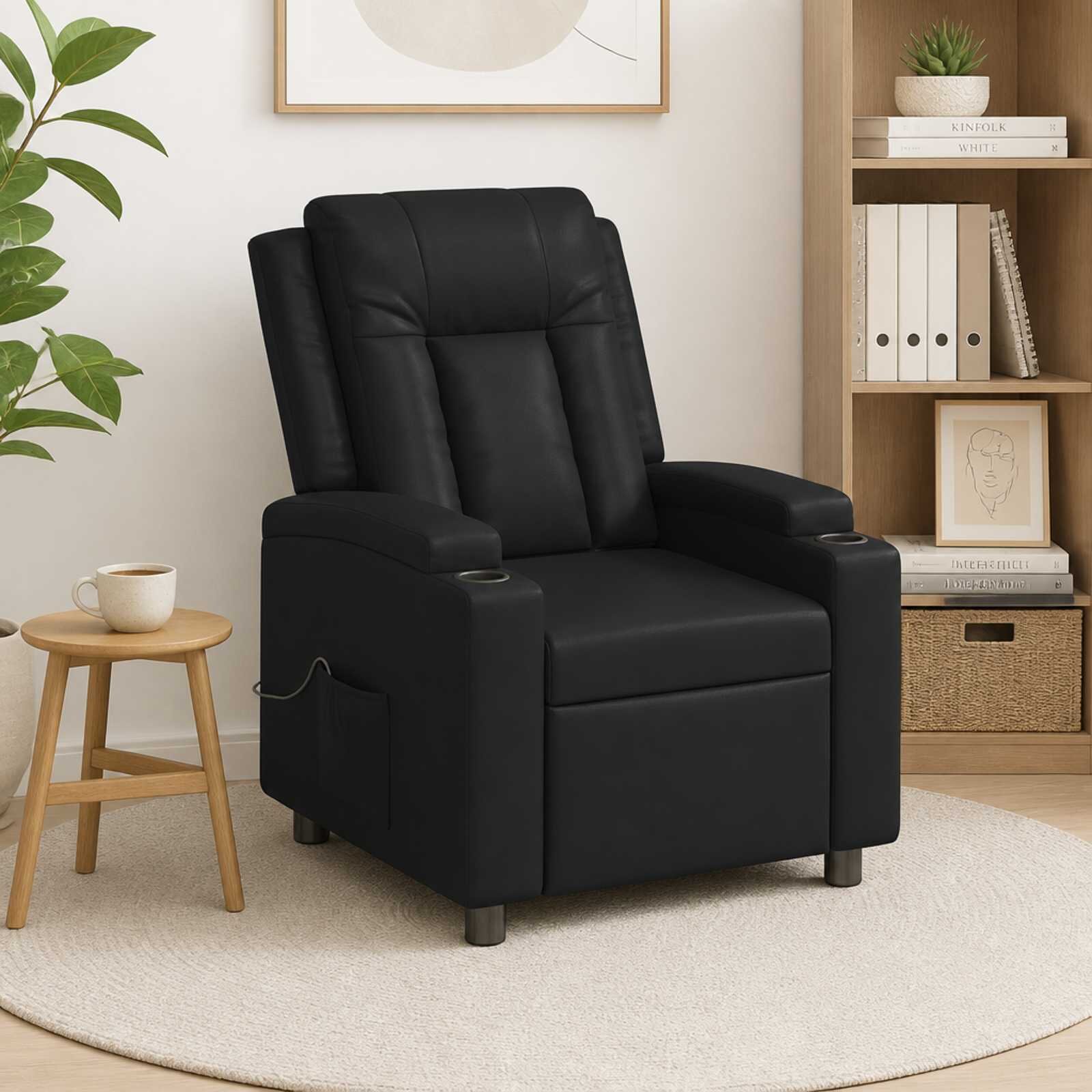 vidaXL Масажен стол реклайнер Черно 75 x 95 x 100 cm Текстил