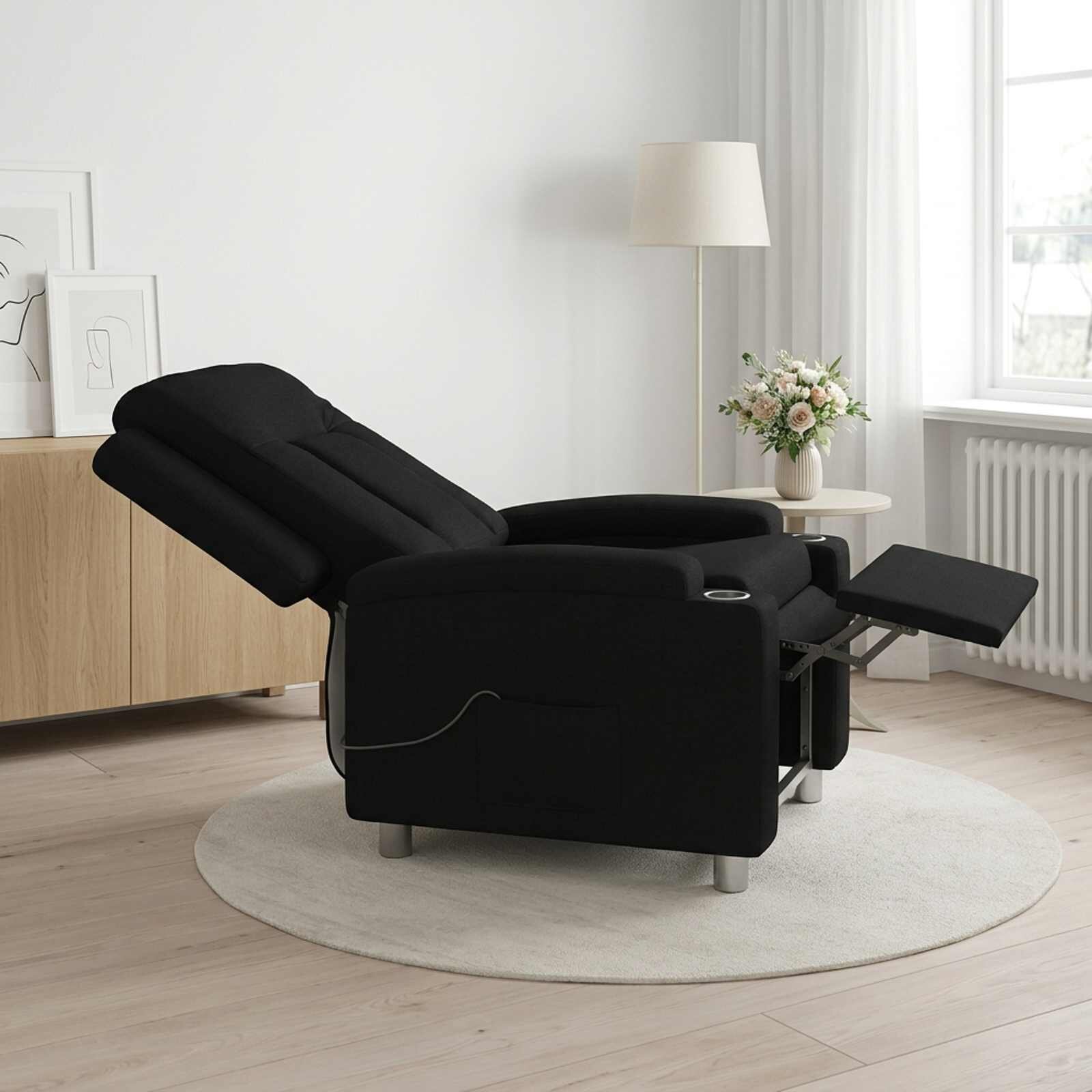 vidaXL Масажен стол реклайнер Черно 75 x 95 x 100 cm Текстил