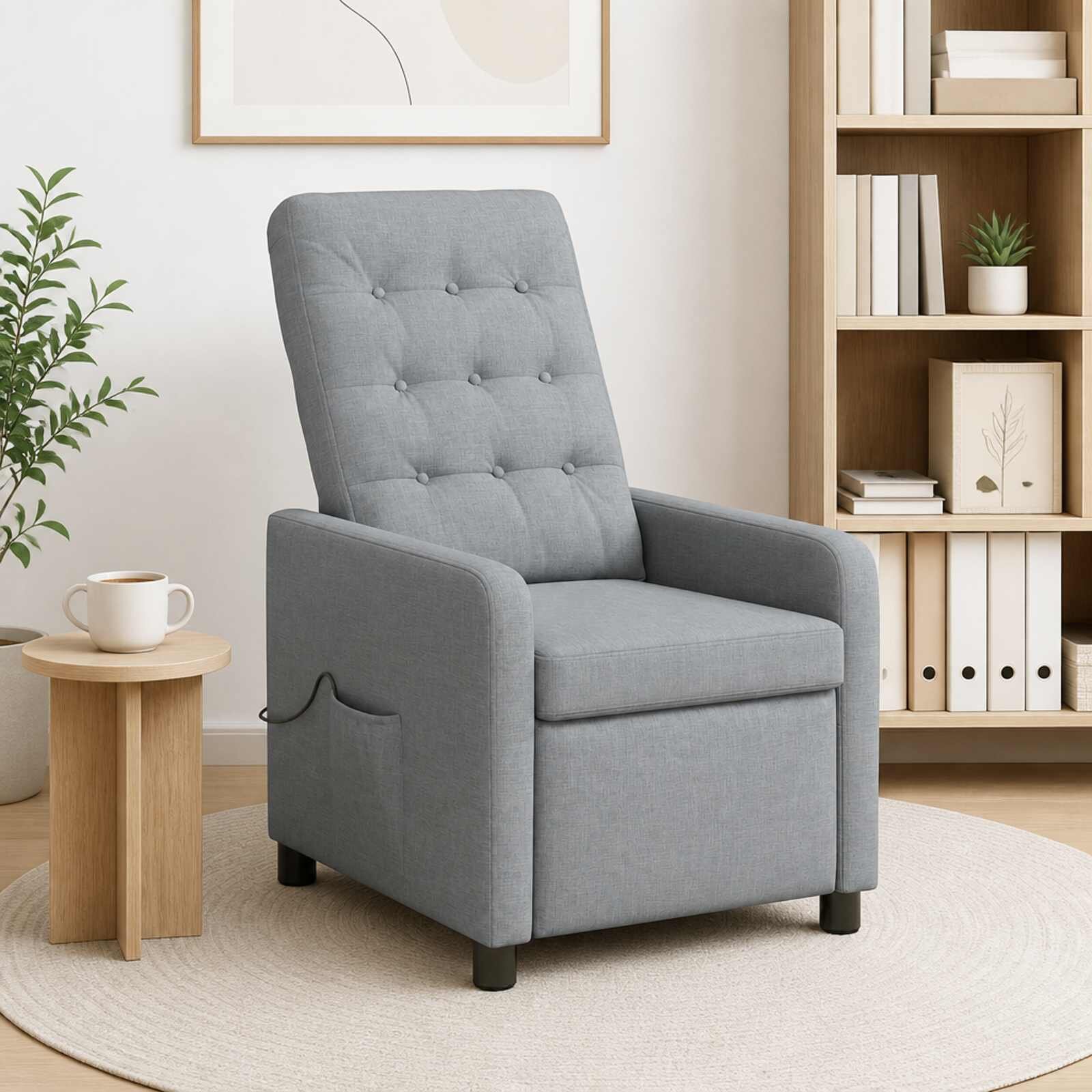 vidaXL Масажен стол реклайнер Светлосиво 65 x 93 x 102 cm Текстил