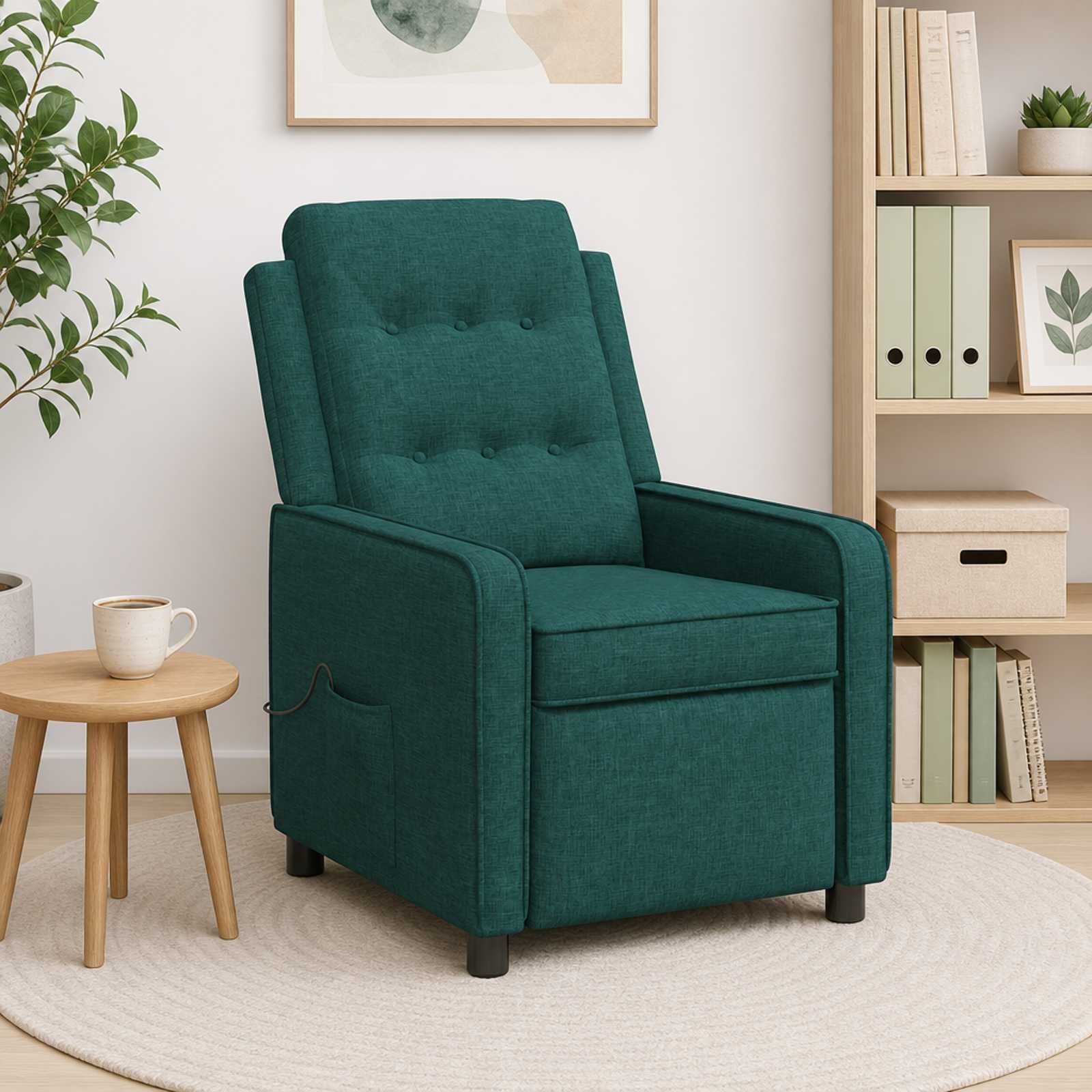 vidaXL Масажен стол реклайнер Тъмнозелено 65 x 93 x 102 cm Текстил