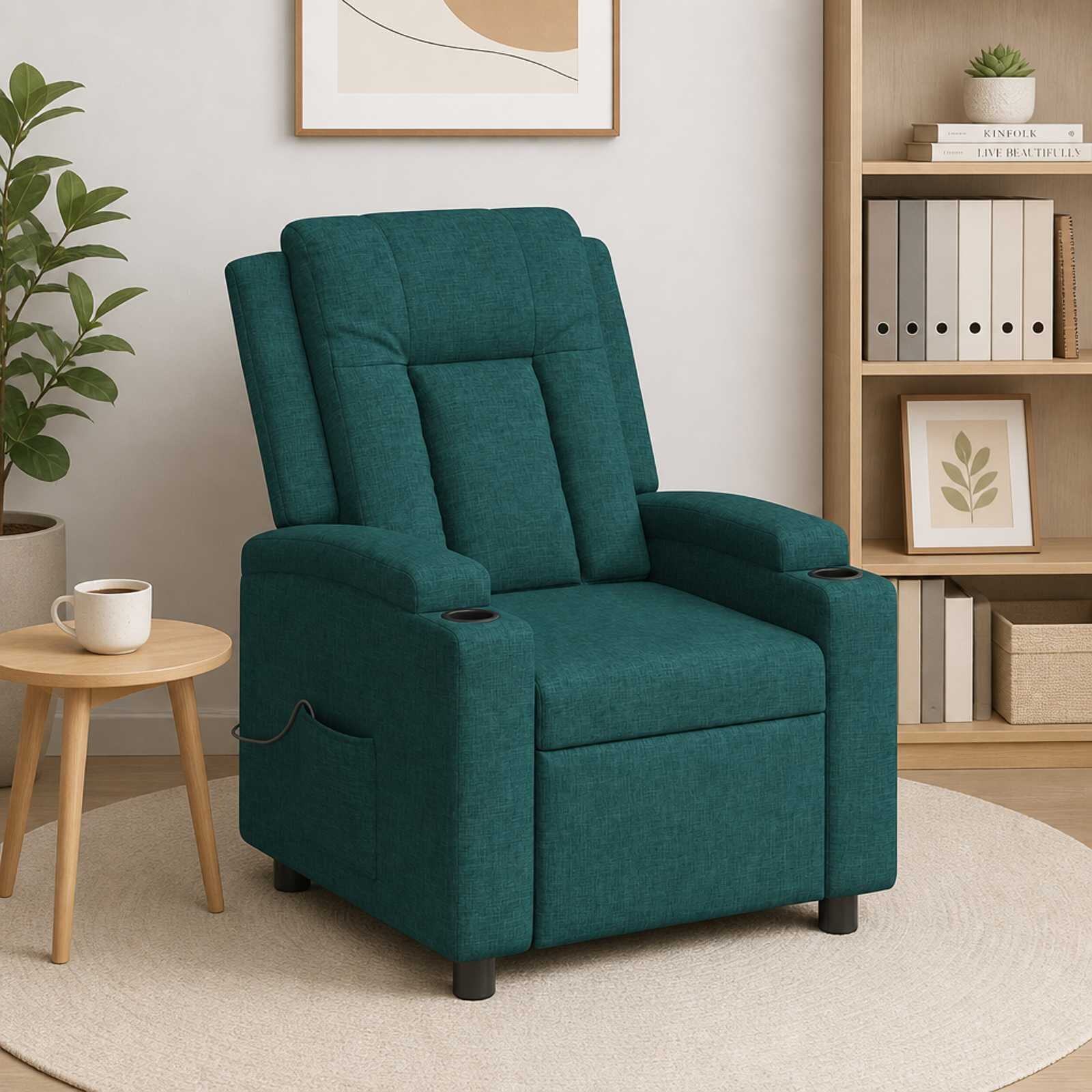 vidaXL Масажен стол реклайнер Тъмнозелено 75 x 95 x 100 cm Текстил