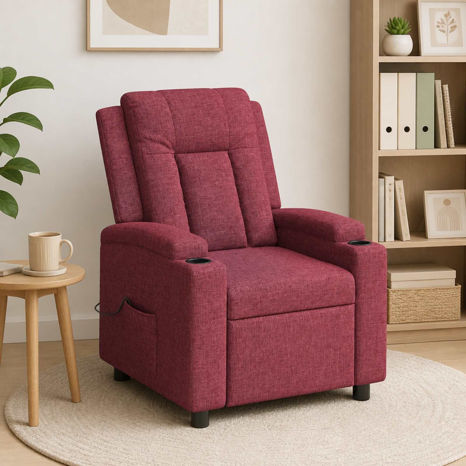 vidaXL Масажен стол реклайнер Виненочервен 75 x 95 x 100 cm Текстил