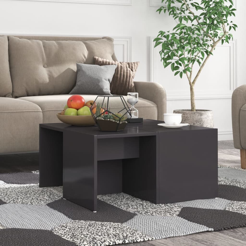 vidaXL Маси за кафе 4 бр сив гланц 33x33x33 см инженерно дърво