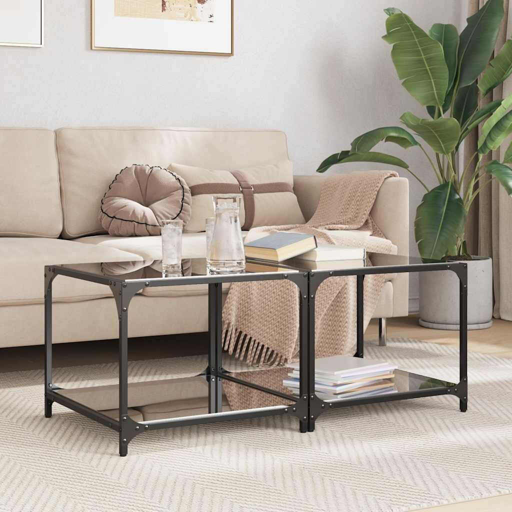 vidaXL Маси за кафе с черен стъклен плот 2 бр 50x50x40 см стомана