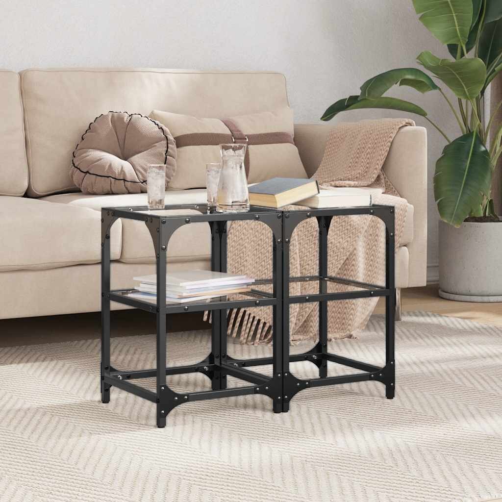 vidaXL Маси за кафе с прозрачен стъклен плот 2 бр 30x30x45 см стомана