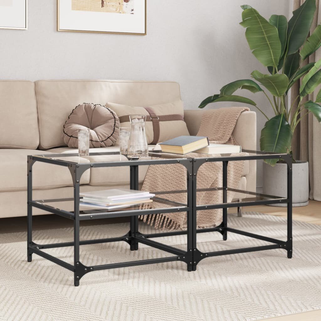 vidaXL Маси за кафе с прозрачен стъклен плот 2 бр 50x50x45 см стомана