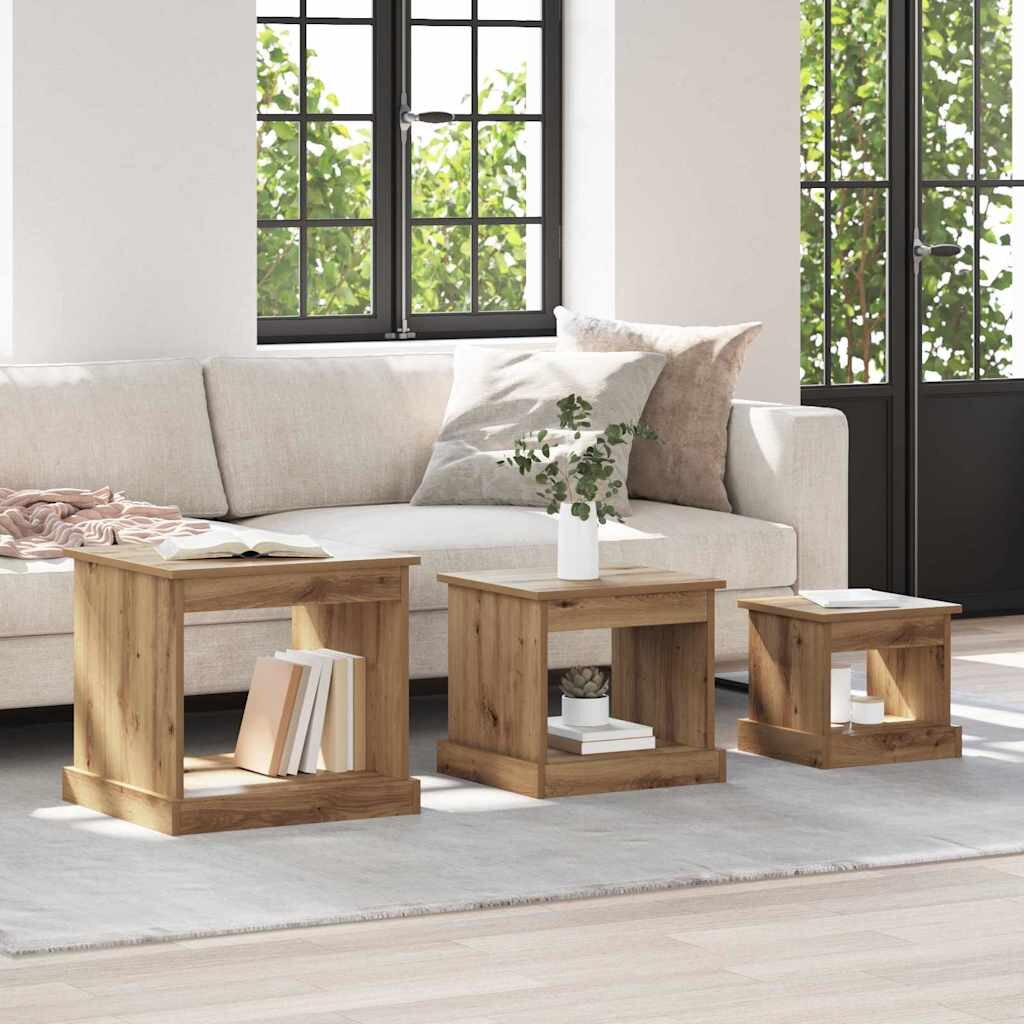 vidaXL Масичка за кафе 3 бр. Дъб 48 x 45 x 45 см Инженерна дървесина