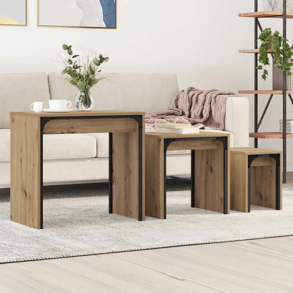 vidaXL Масичка за кафе 3 бр. Дъб 60 х 35 х 56 см Инженерна дървесина
