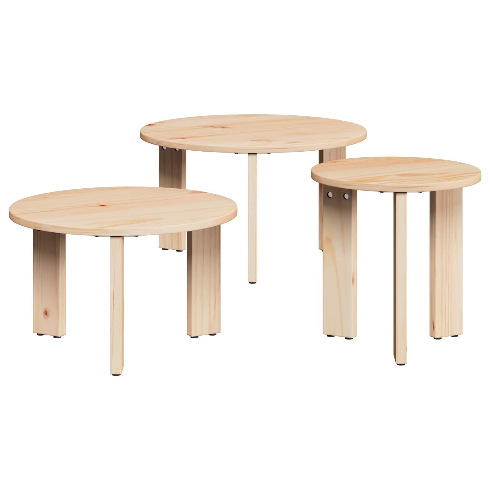 vidaXL Масичка за кафе 3 бр. Естествен 475 x 475 x 27 см