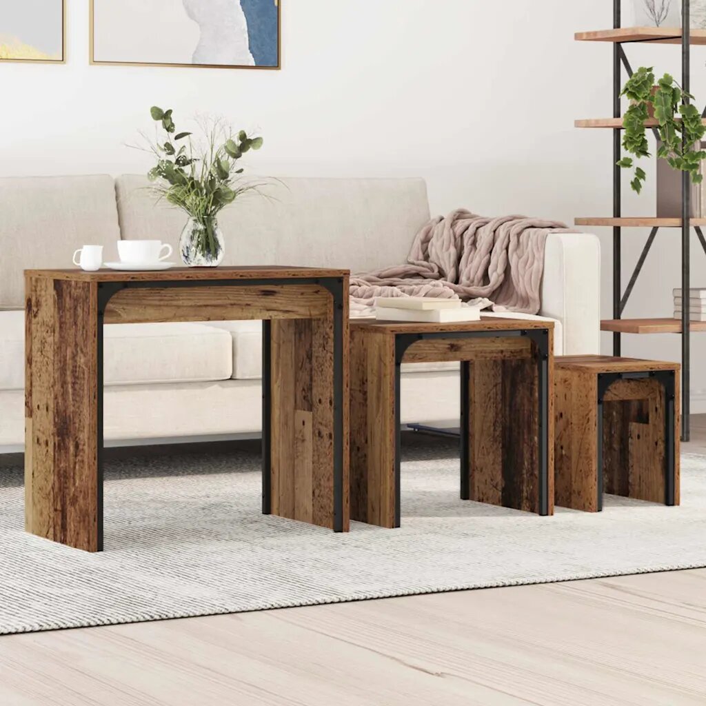 vidaXL Масичка за кафе 3 бр. Старо дърво 60 х 35 х 56 см
