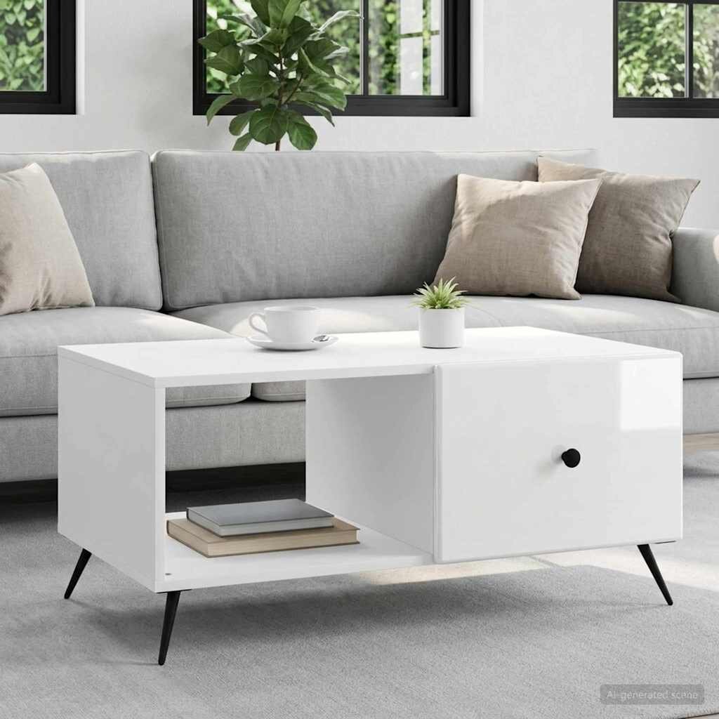 vidaXL Масичка за кафе Бял гланц 90 x 50 x 40 cm Инженерна дървесина