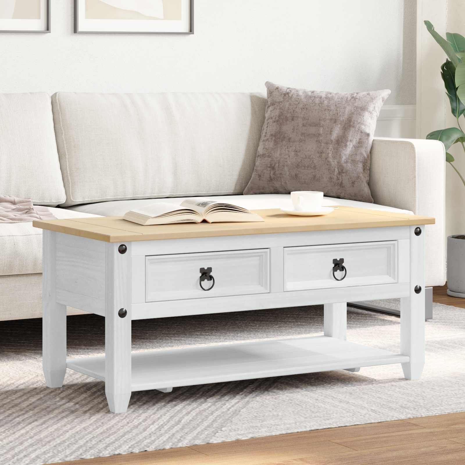 vidaXL Масичка за кафе Бяло 100 x 48 x 45 см Масивна борова дървесина