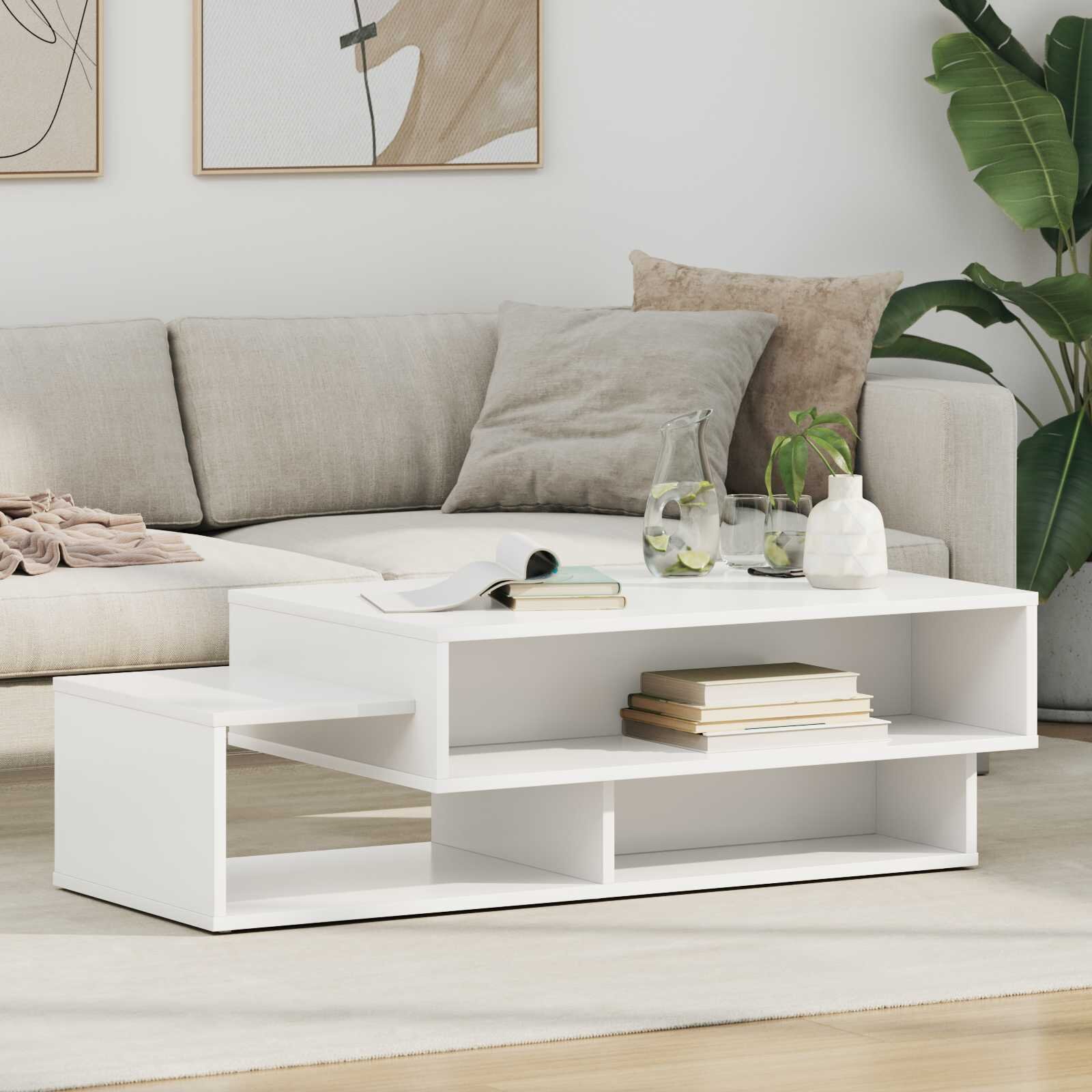 vidaXL Масичка за кафе Бяло 105 x 50 x 325 см Инженерна дървесина