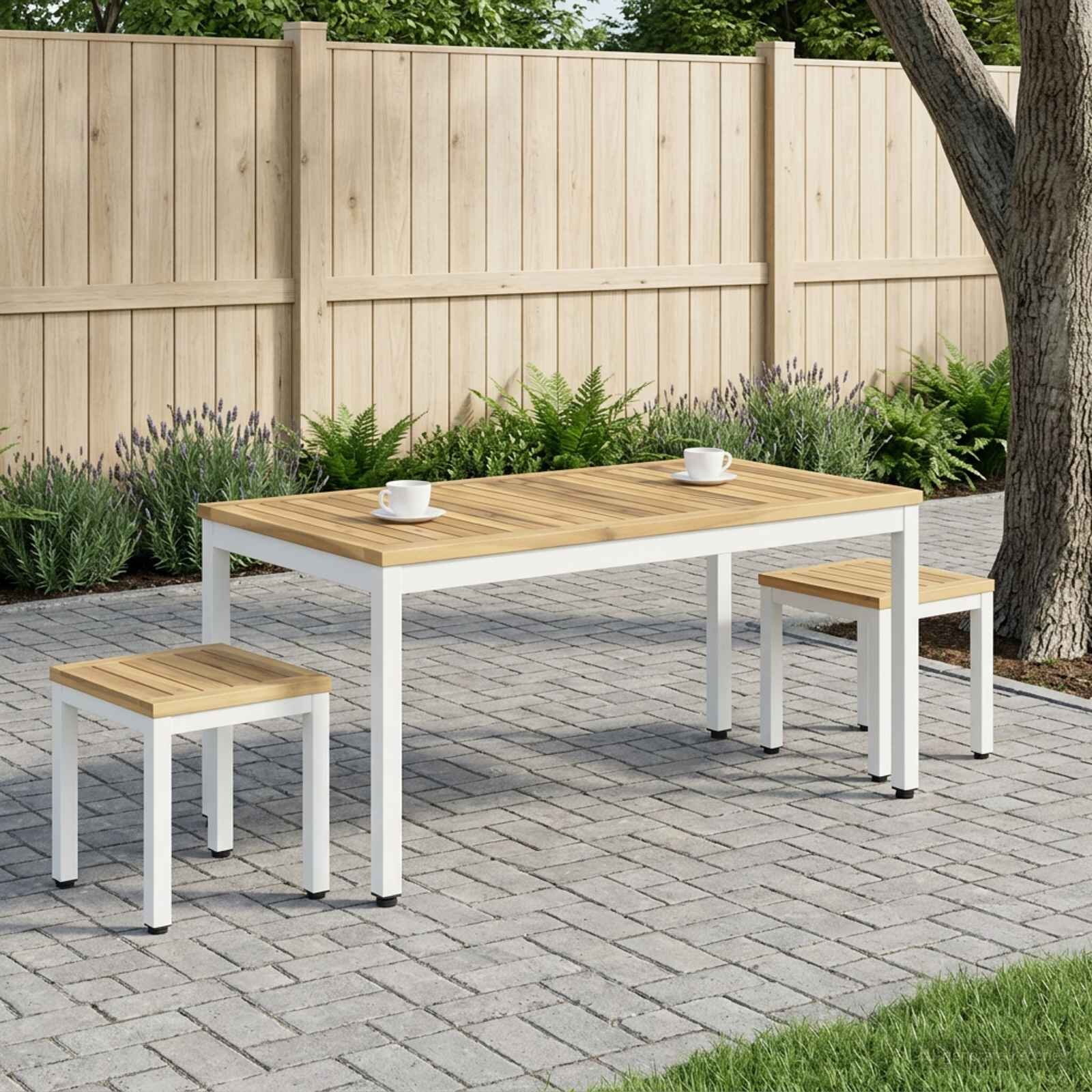 vidaXL Масичка за кафе Бяло 49 x 1005 x 45 cm Солидно акациево дърво