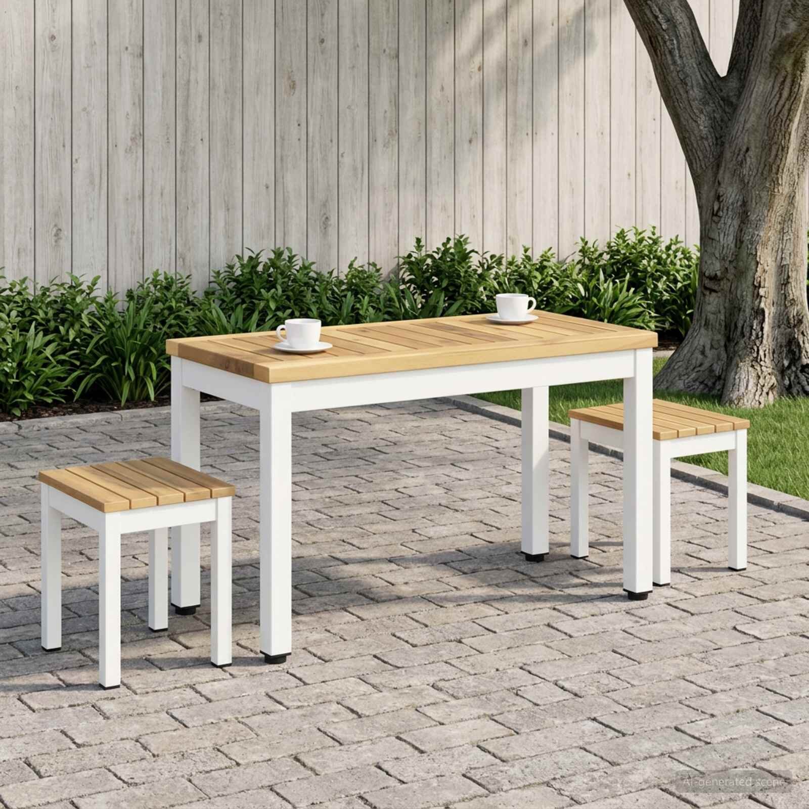 vidaXL Масичка за кафе Бяло 605 x 30 x 36 см Солидно акациево дърво