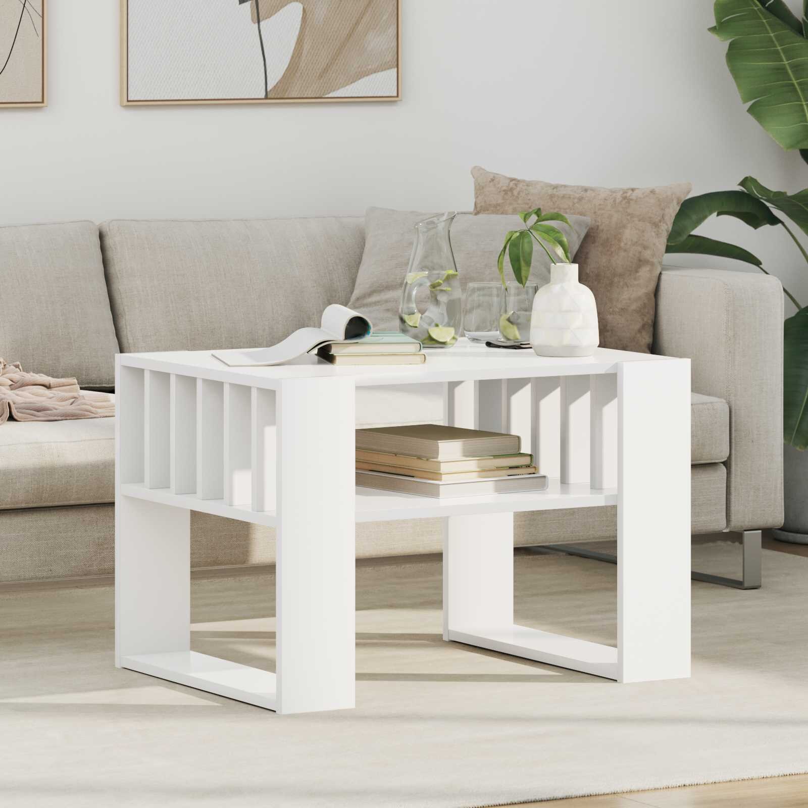 vidaXL Масичка за кафе Бяло 66 x 495 x 45 см Инженерна дървесина