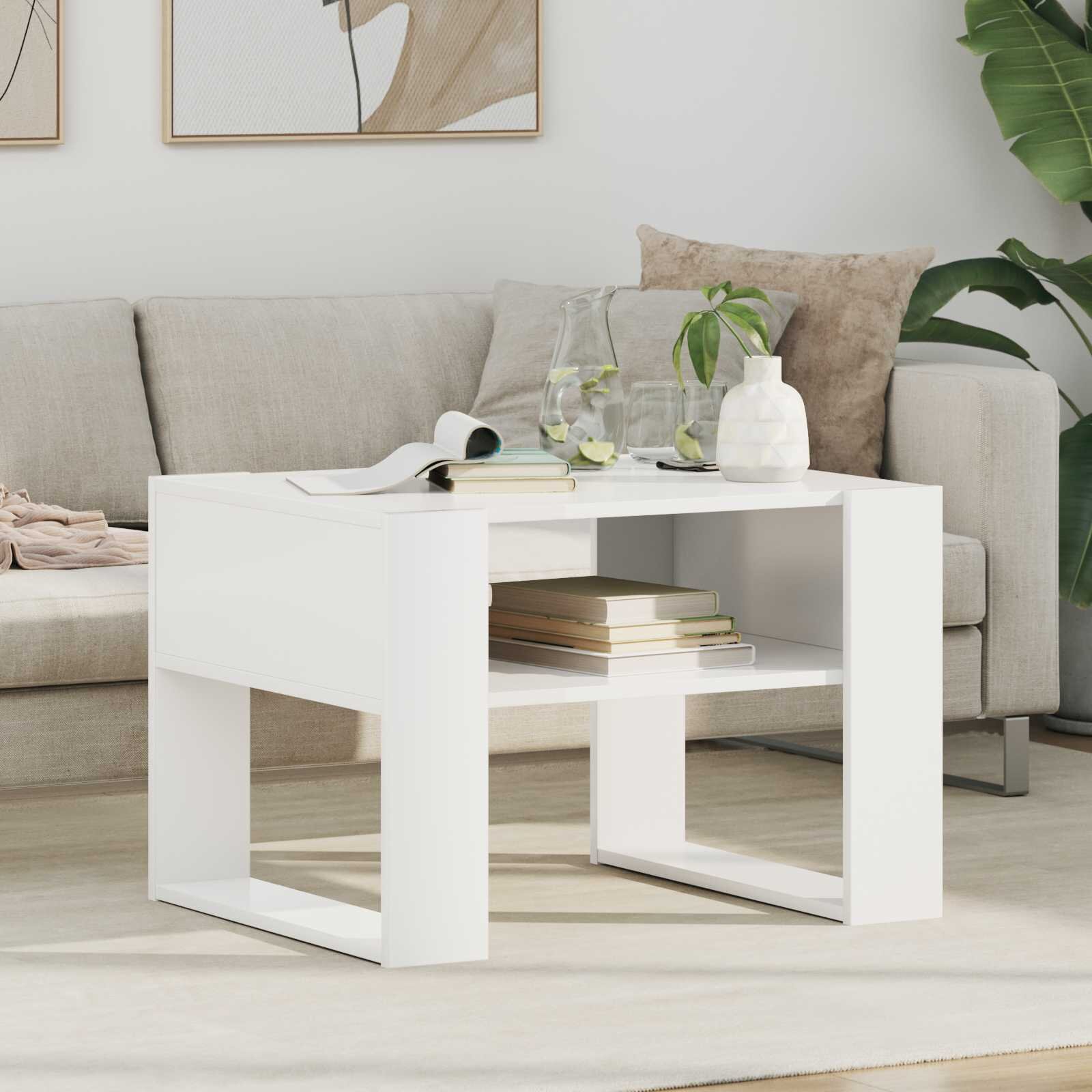 vidaXL Масичка за кафе Бяло 66 x 53 x 45 см Инженерна дървесина