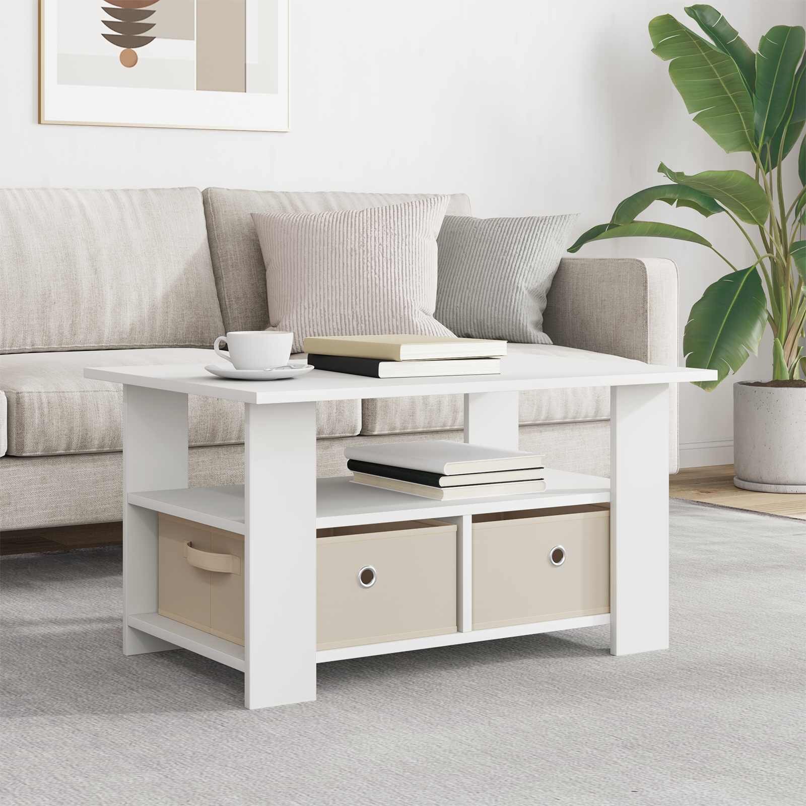 vidaXL Масичка за кафе Бяло 77 x 55 x 42 см Инженерна дървесина